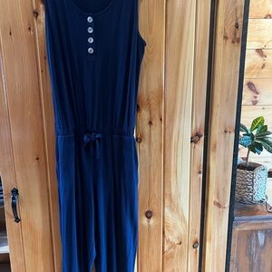 Zenana Outfitters Navy Sleeveless Jumpsuit with Button Front